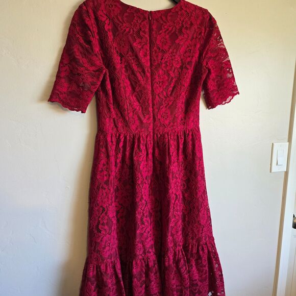 Gal Meets Glam Stella Lace Dress in Raspberry Red RARE Midi Size 6 - Picture 6 of 9